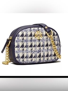 NWT Tory Burch Kira Tweed Small Crossbody Camera Bag Tory Navy